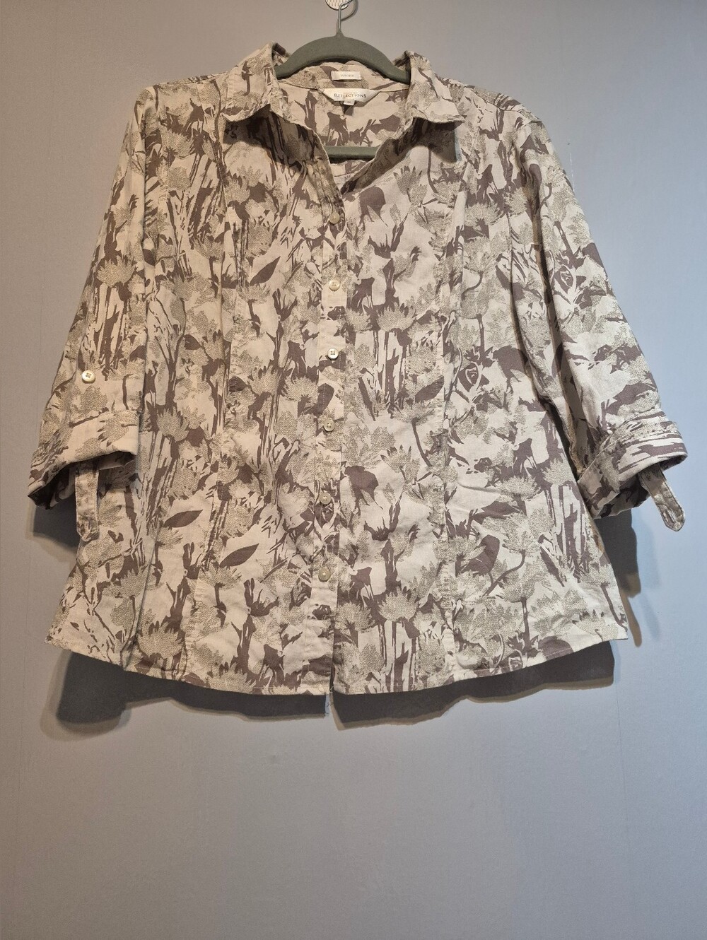 Northern Reflections Cream and Taupe Floral Button-Front Jacket
